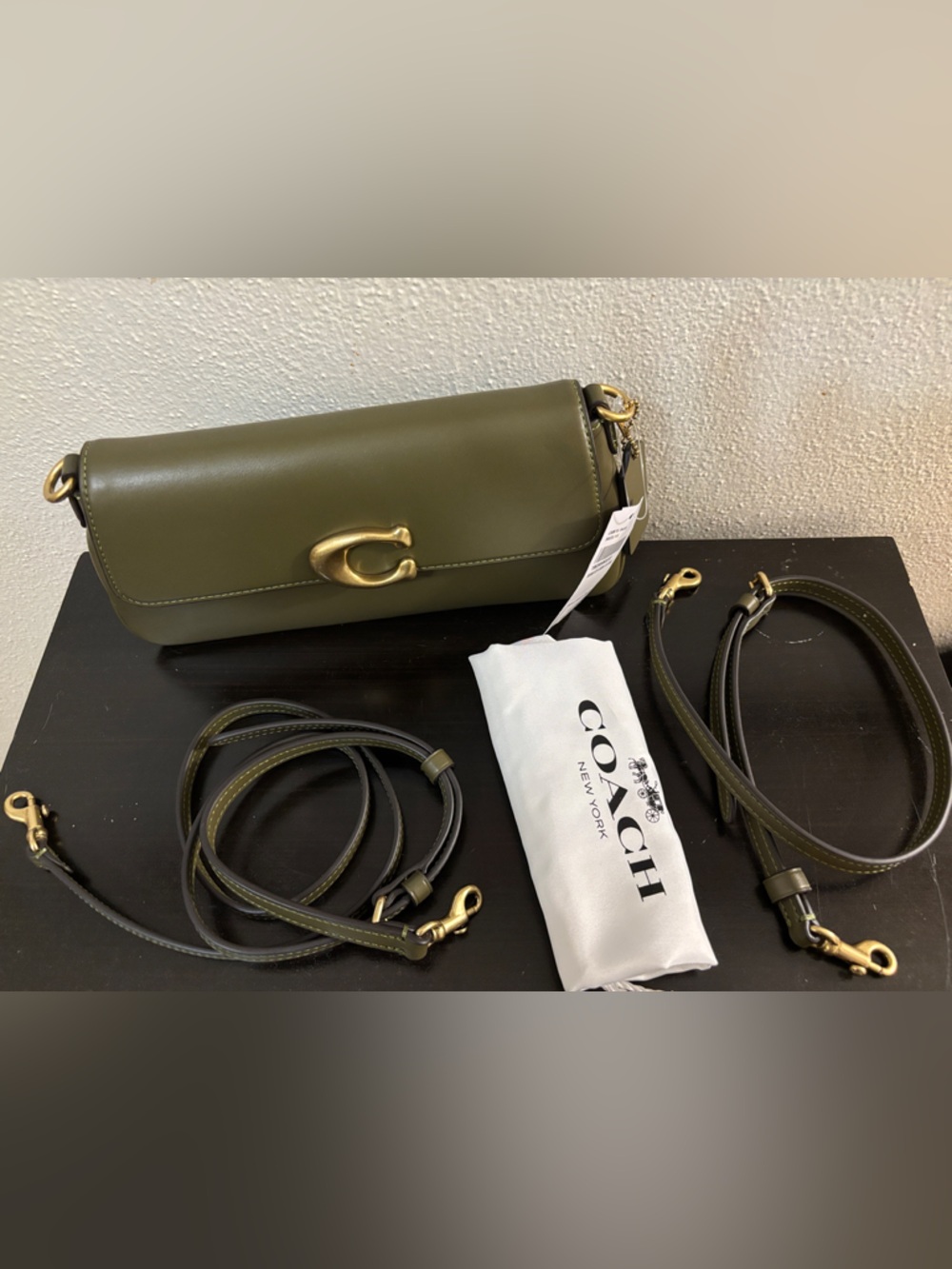 Authentic NWT Coach Jet Shoulder Bag in Brass/Olive Green Refined Calf Leather